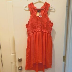 Coral Lace Sleeveless Dress